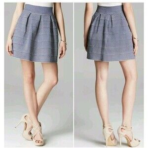 ALYTHEA Navy Blue Pleated Texture Bandage Stretch Skater Skirts Sz M